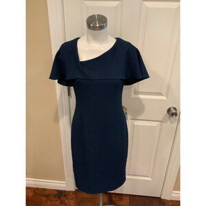 Black Halo Dark Blue Ollie Asymmetrical Textured Sheath Dress, Size 6